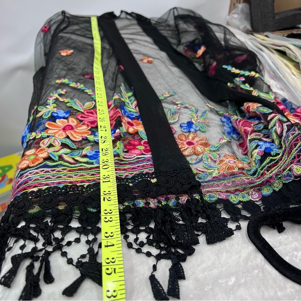Floral Embroidered Sheer Kimono swim coverup mesh - Picture 9 of 14